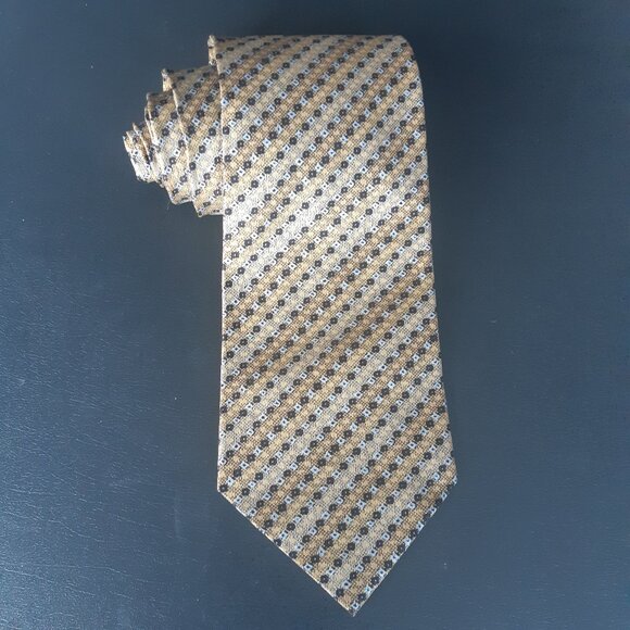 Polifroni Milano 100% Silk Men's Neck Tie, Gold, Black & White - Picture 1 of 8